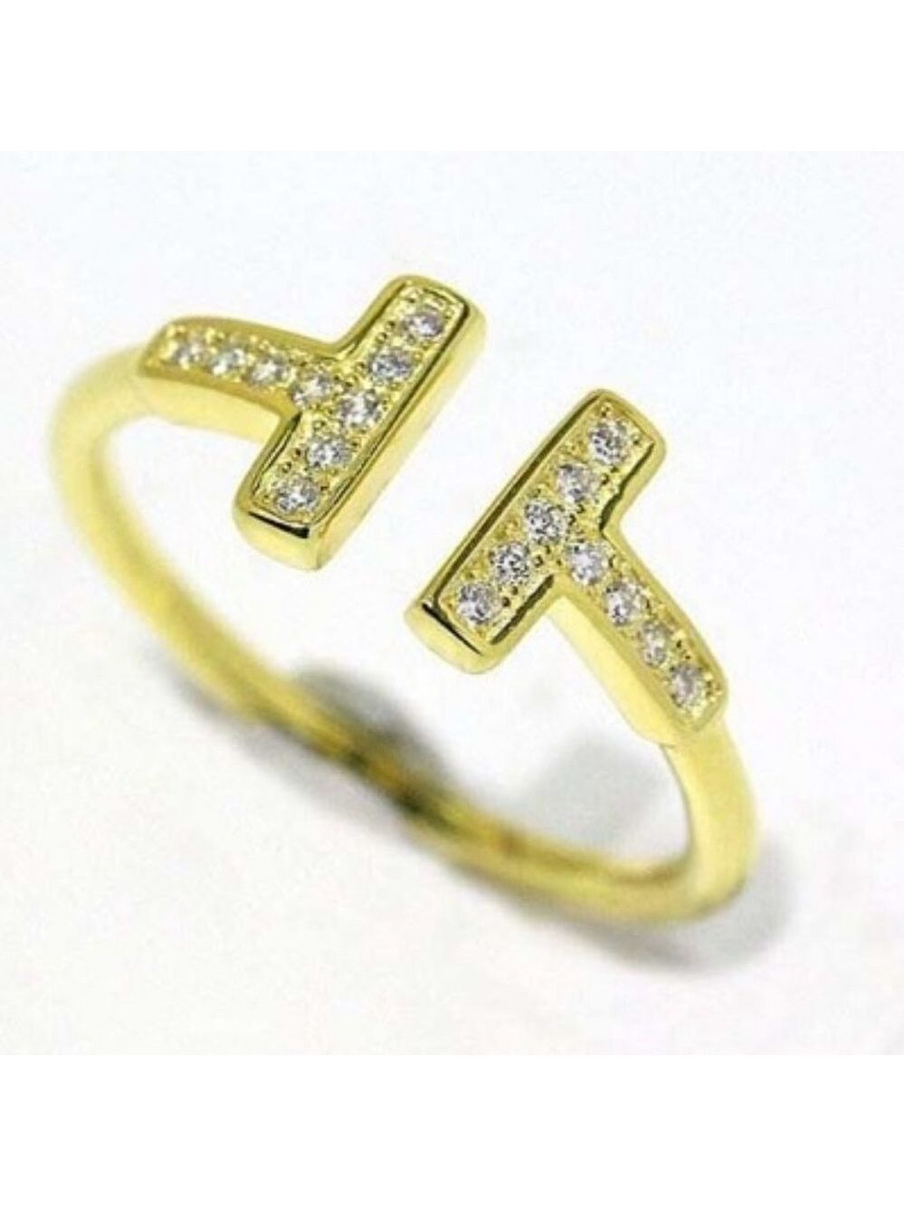 18k gold plated Sterling Silver T Shape ring - Picture 6 of 7